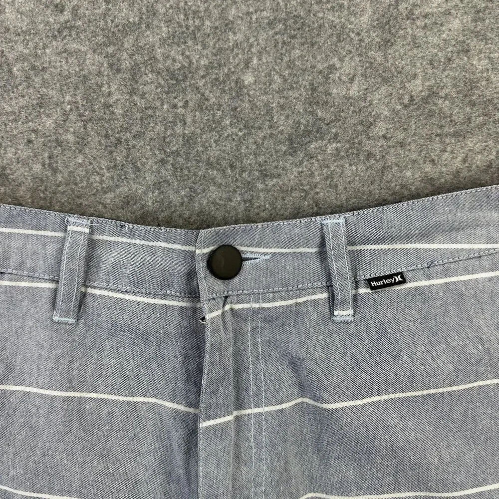 Hurley Shorts Mens 30 Blue Stripe Chino 10 Inseam Golf Casual Walk Beach